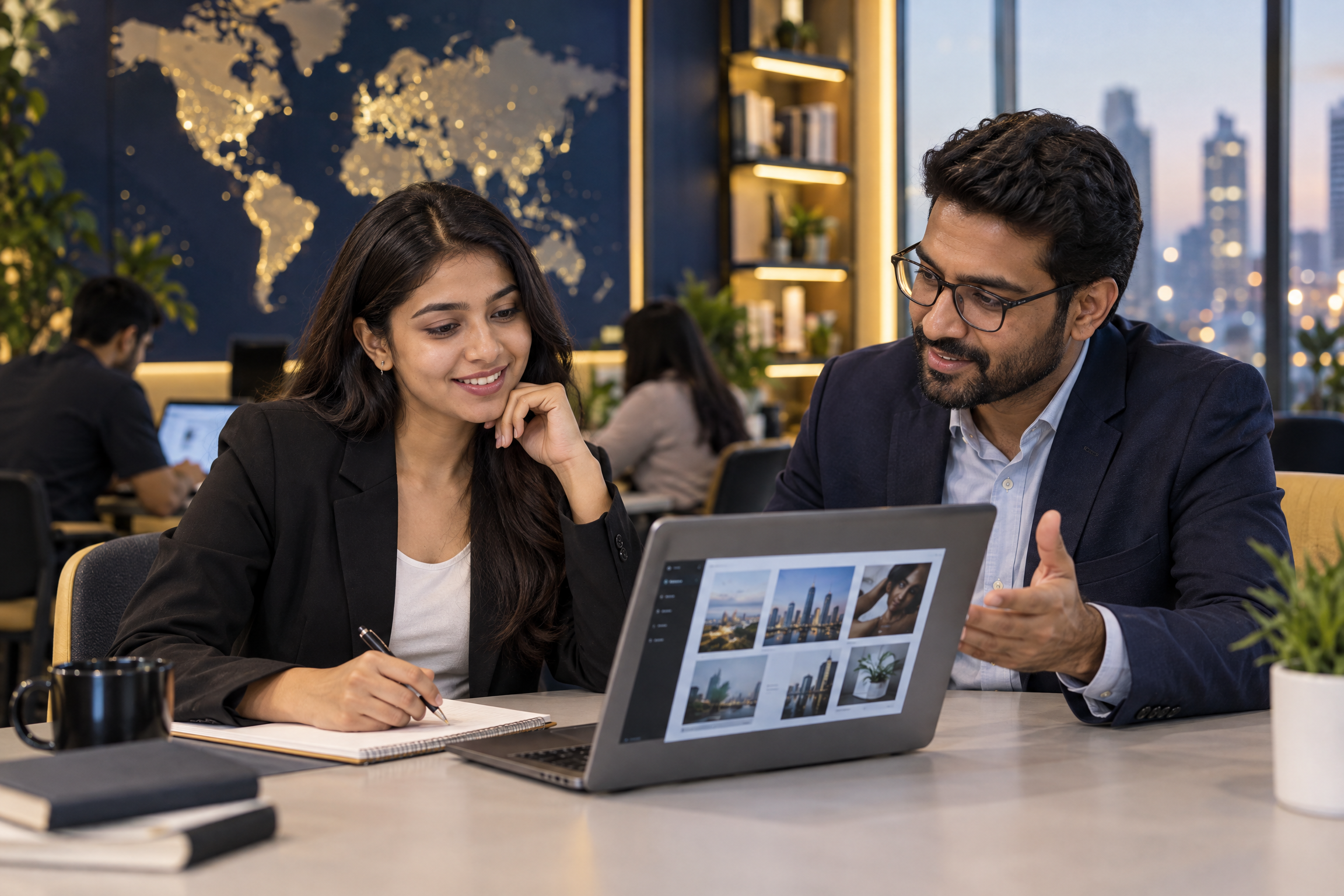 A graduate preparing a digital portfolio with a mentor