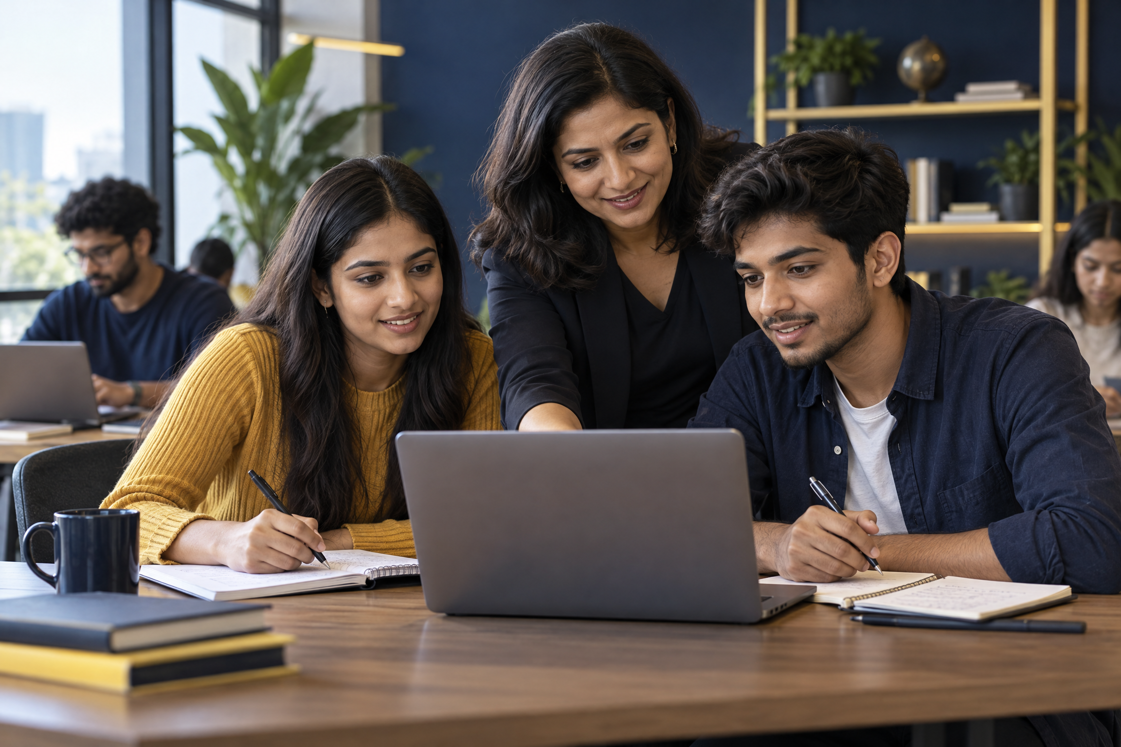 A mentor guiding students through a practical digital project