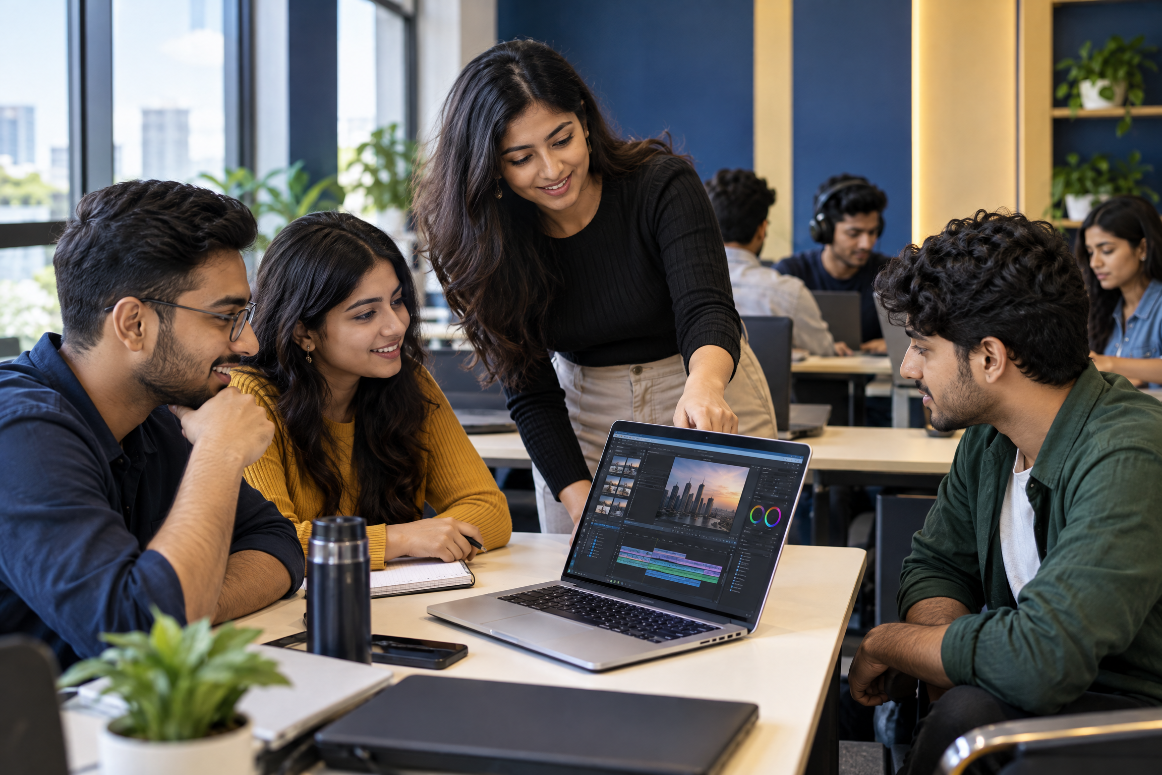 Students collaborating on laptops in a practical computer lab